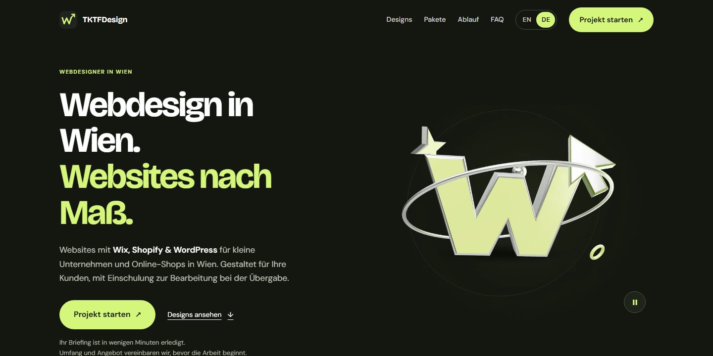 Website-Ansicht des eigenen Projekts TKTFDesign